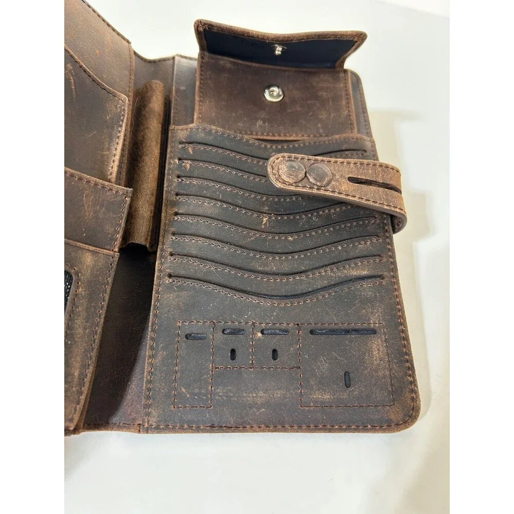 DONWORD Cow Leather Bi-Fold Passport Travel‎ Wallet RFID Blocking COFFEE